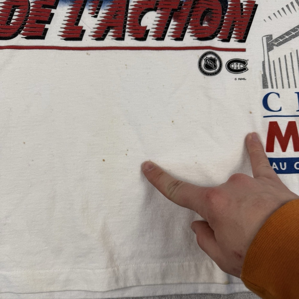 Vtg Montreal Canadiens Shirt Mens Large White 90s Bulletin Wrap Around AOP NHL - Picture 11 of 16
